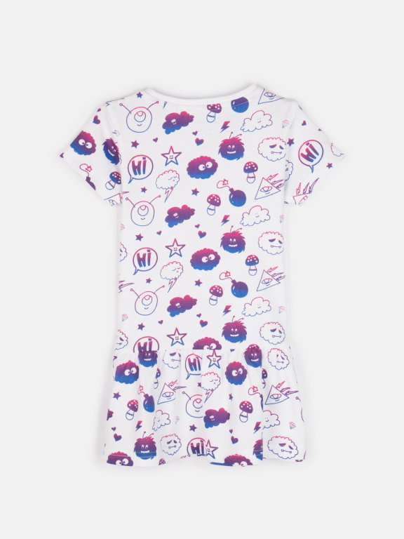 Cotton dress with ruffle and print
