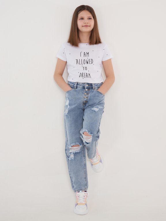 Cotton short sleeve t- shirt with slogan print