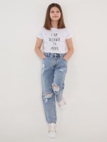 Cotton short sleeve t- shirt with slogan print