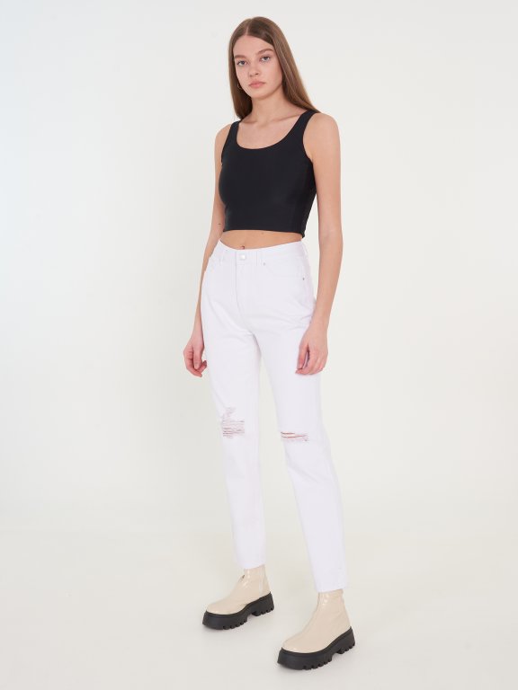 White mom fit jeans