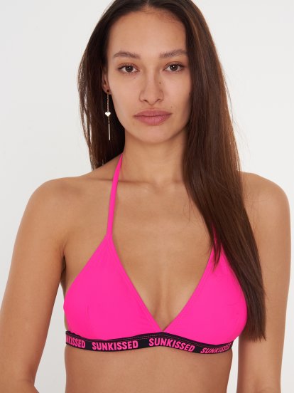 Triangle bikini top with slogan print