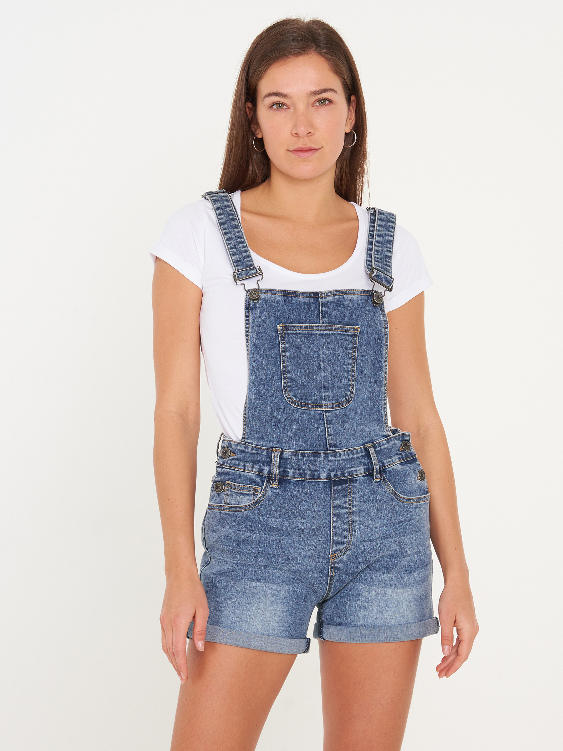 ladies denim dungaree shorts