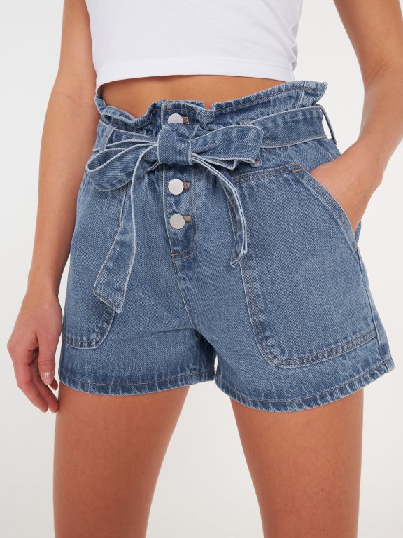 Denim paperbag shorts
