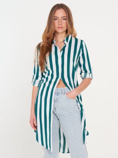 Longline striped viscose blouse