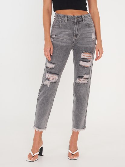 Distressed high waist mom fit jeans