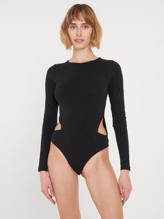 Cut out stretchy long sleeve bodysuit