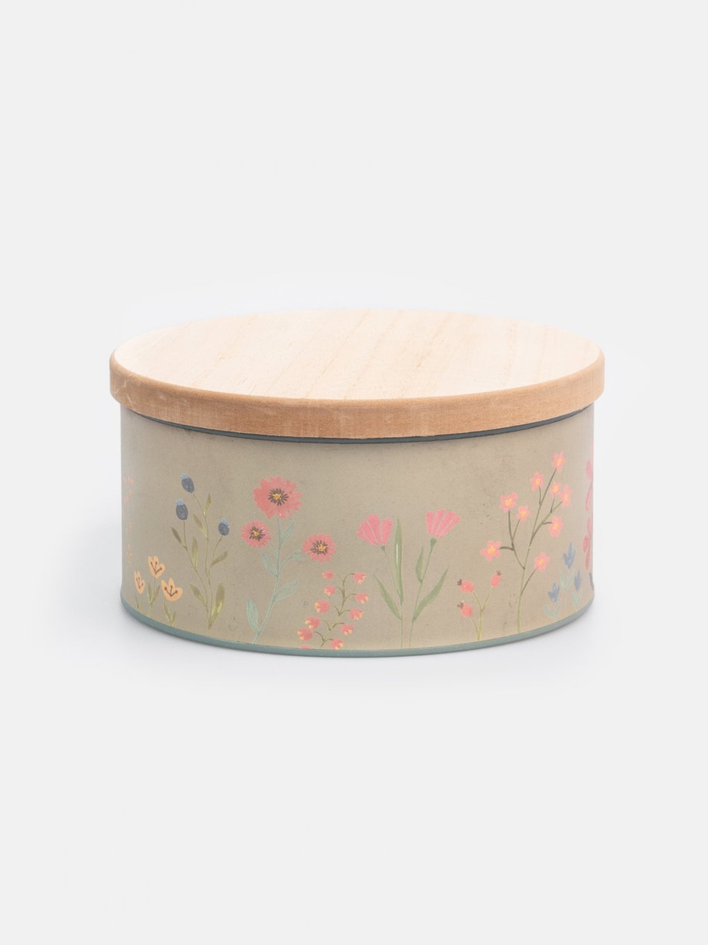 Iron box with wooden lid and floral design