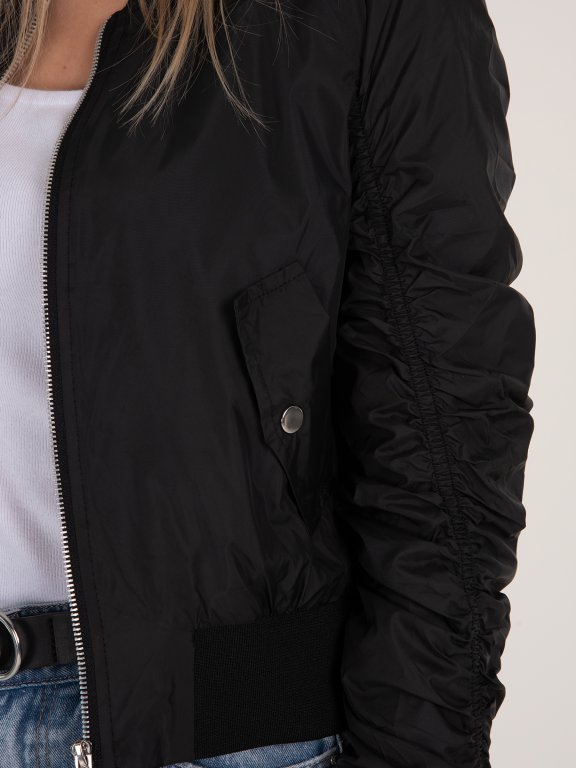 Bomber light jacket with shirred sleeves
