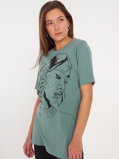 Longline cotton graphic print t-shirt