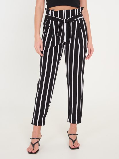 Striped paperbag pants with belt