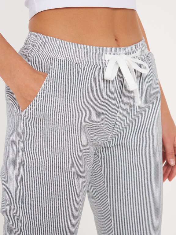 Bawełniane spodnie w paski z gumką w pasie