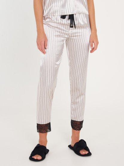 Proužkované dámské saténové pyžamové kalhoty
