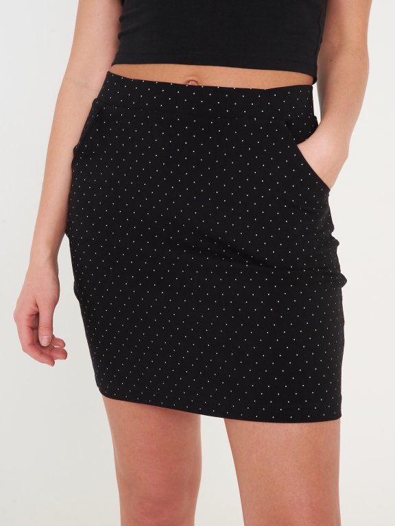 Polka dot print bodycon skirt with pockets
