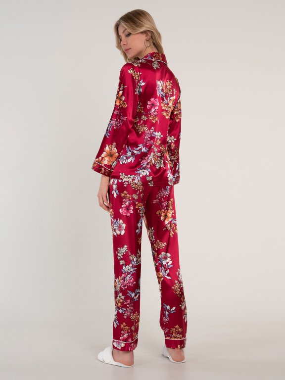 Saténová pyžamová košela s dlhým rukávom dámska