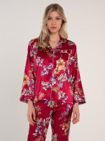 Saténová pyžamová košela s dlhým rukávom dámska
