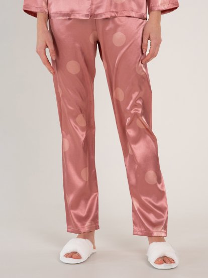 Satenové vzorované pyžamové kalhoty dámské