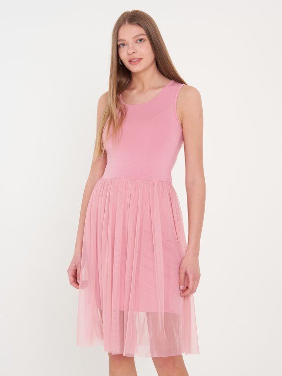 Plain dress with tulle skirt