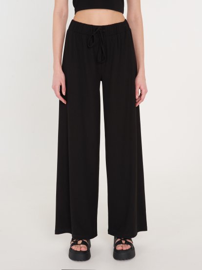 Široké žebrované kalhoty s elastickým pasem dámské