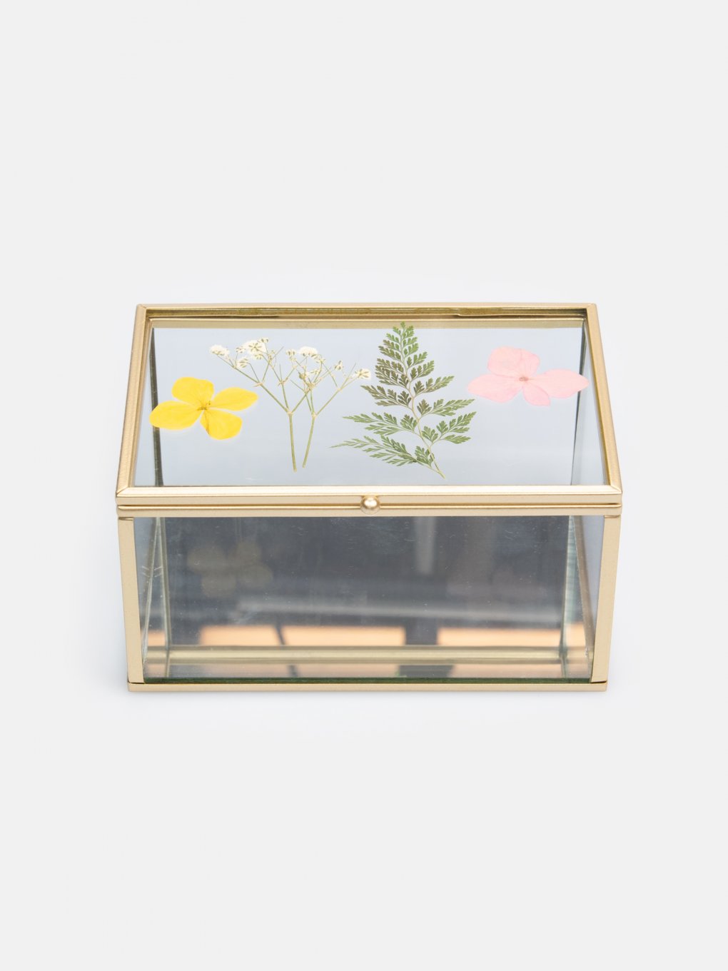 Skleněná skříňka s květinami