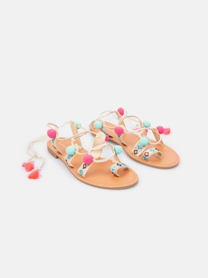 Lace-up flat boho sandals