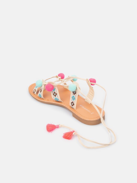 Lace-up flat boho sandals