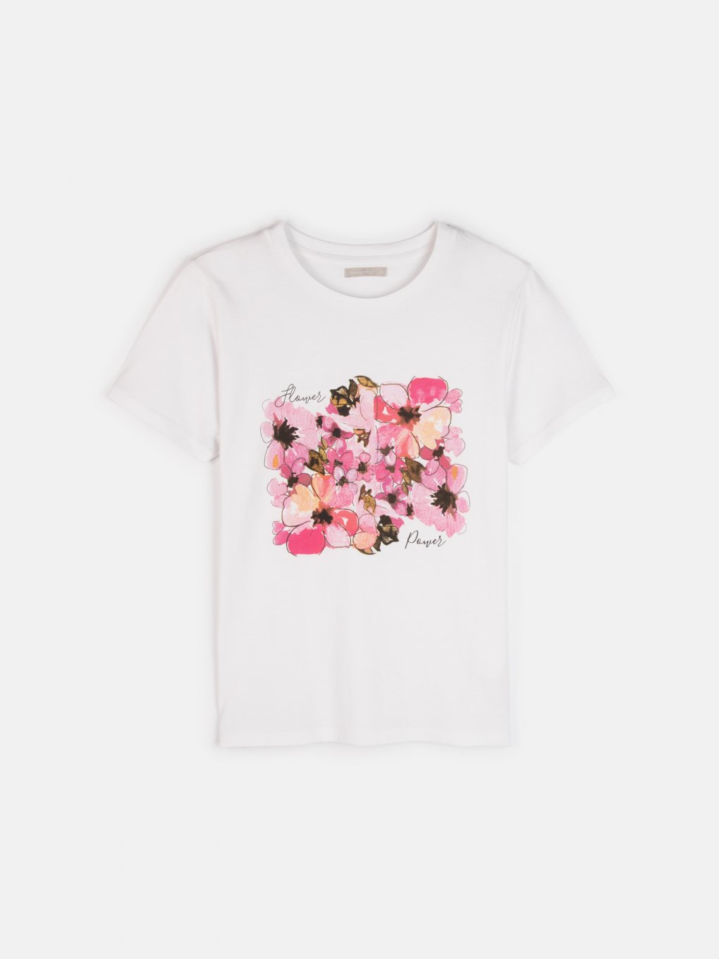 T-shirt damski z domieszką bawełny z kwiatowym nadrukiem