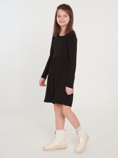 Základné basic mäkké šaty s dlhým rukávom dievčenské