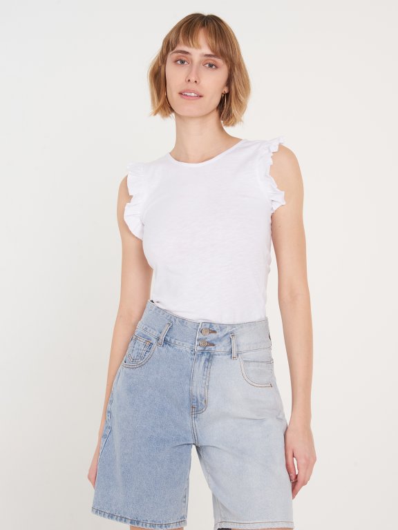 Basic cotton top with ruffle sleeve