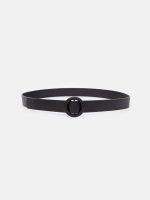 Faux leather belt with round buckle