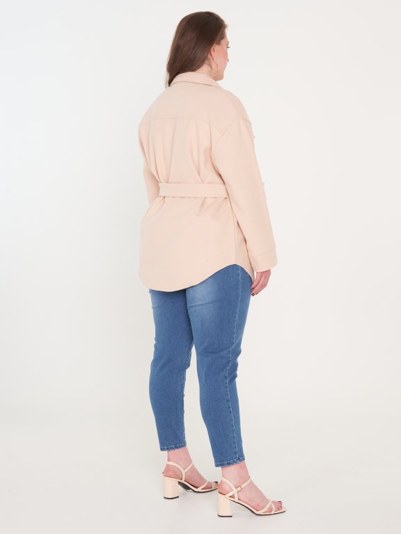 Plus size light jacket with belt and chest pockets