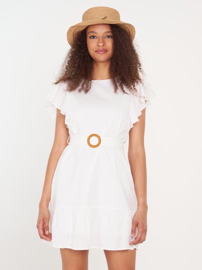 Textured cotton dress with belt