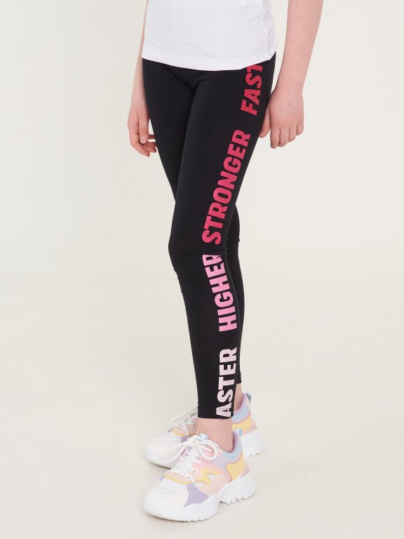 Cotton leggings with slogan print