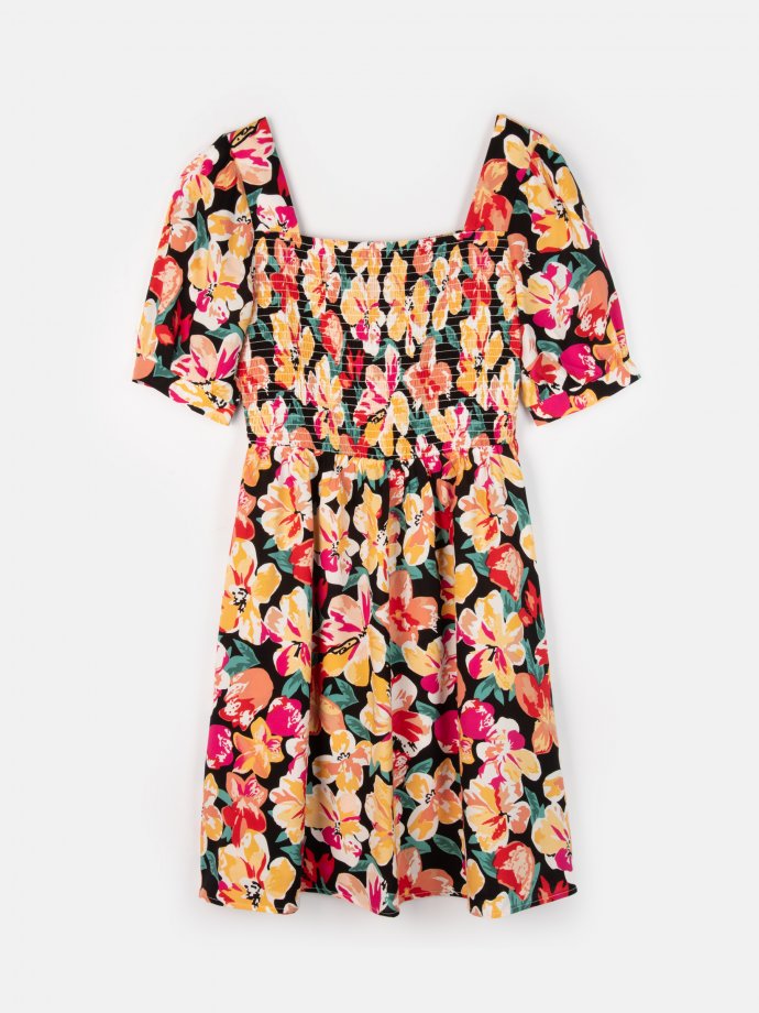 Květované viskozové šaty s řaseným topem