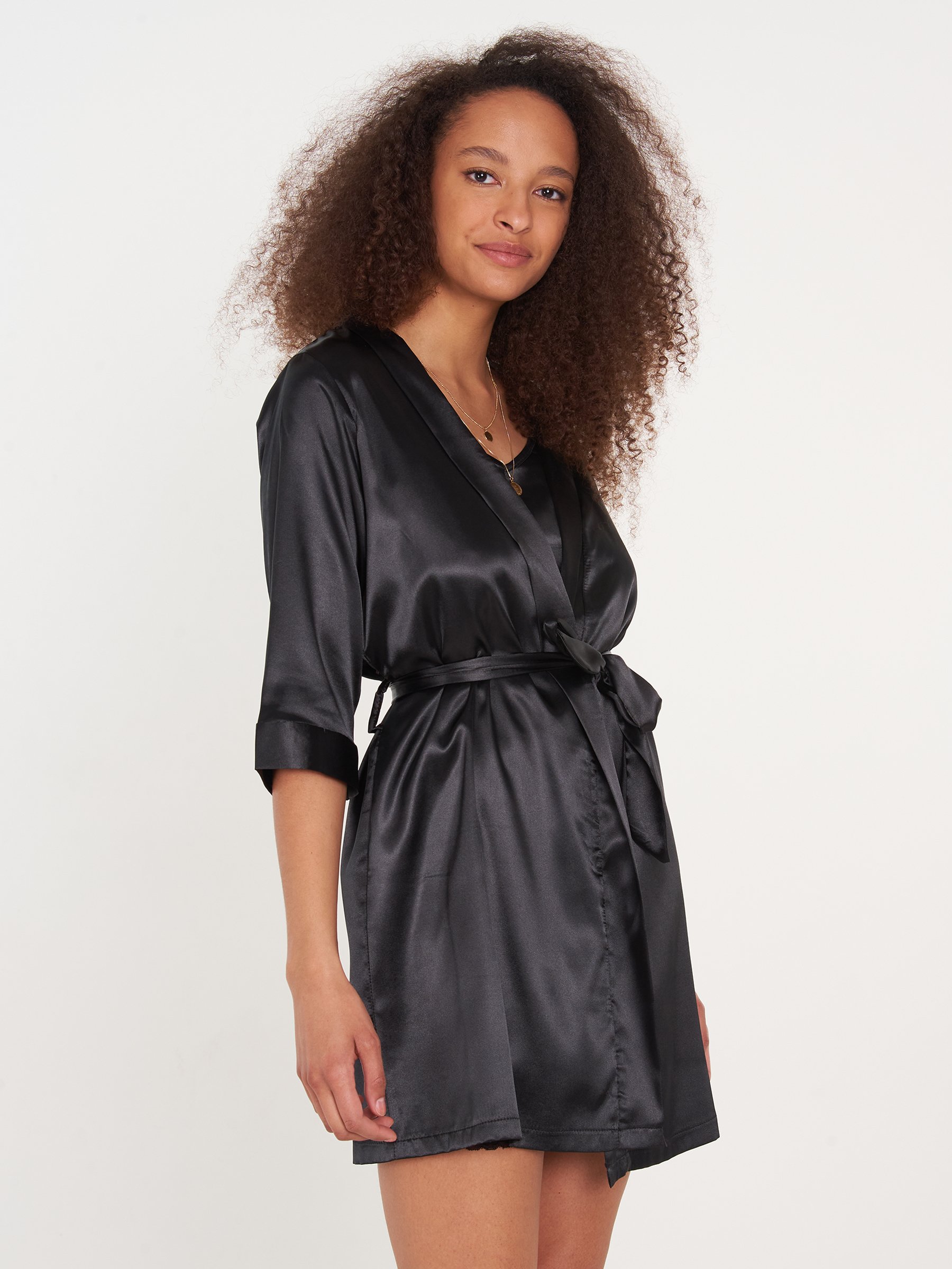 Women's Plus Size Long Satin Black Robe