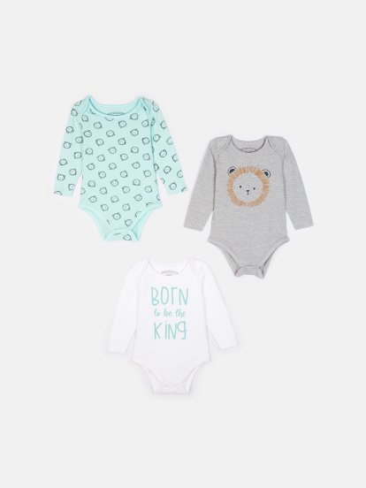 3 pack cotton long sleeve bodysuits with print