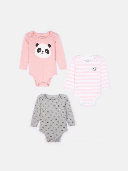 3 pack cotton long sleeve bodysuits with print