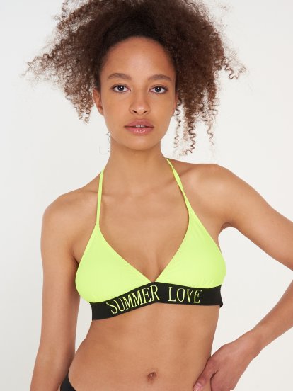 Contrast triangle bikini top with slogan print
