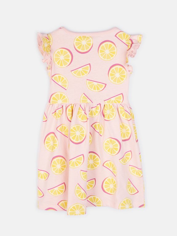 Lemon print cotton dress with ruffles