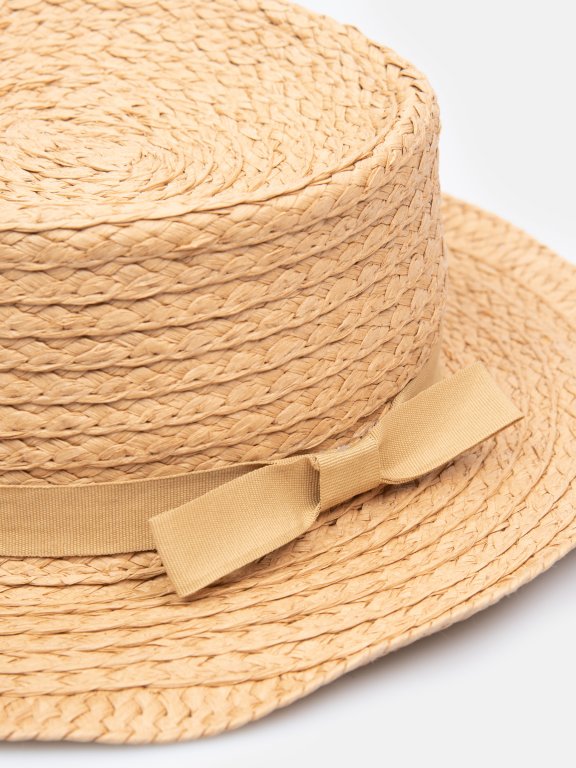 Dámsky slamený klobúk boater s mašlou
