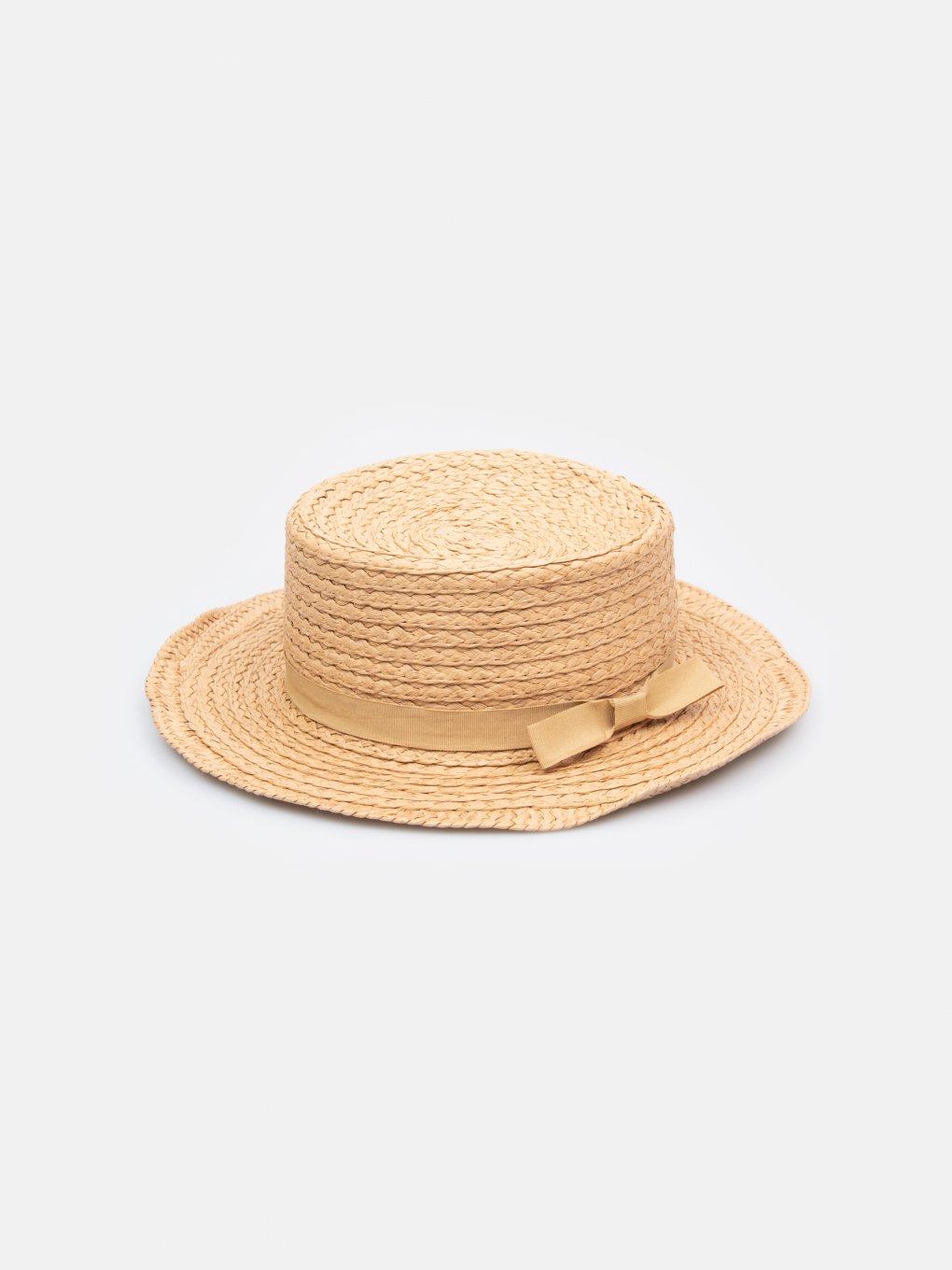 Dámsky slamený klobúk boater s mašlou