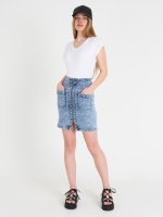 Zip-up denim bodycon skirt with pockets