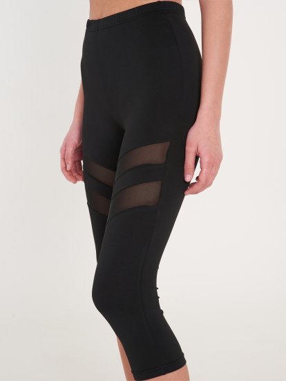 Combined mesh 3/4-leg leggings
