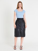 Faux leather button down midi skirt
