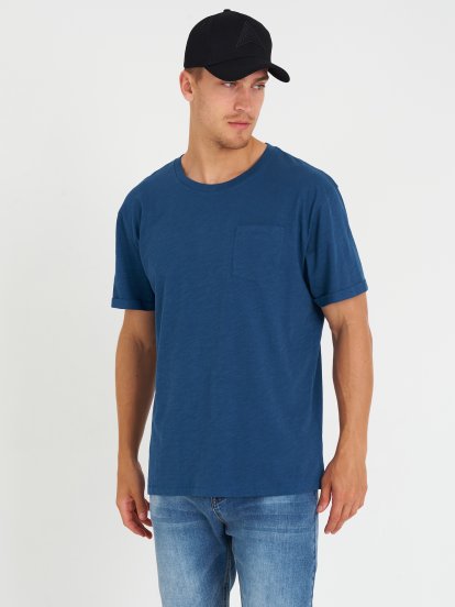 Základní bavlněné basic tričko s náprsní kapsou pánské