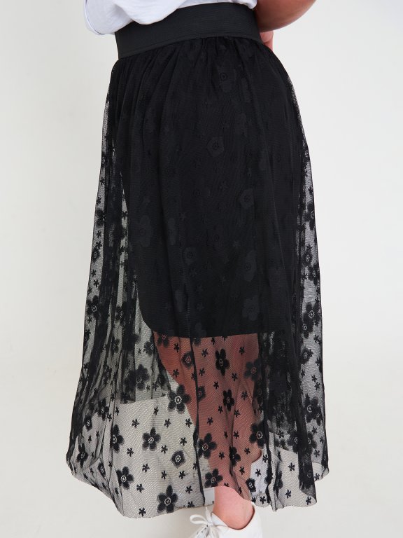 Plus size floral mesh skirt