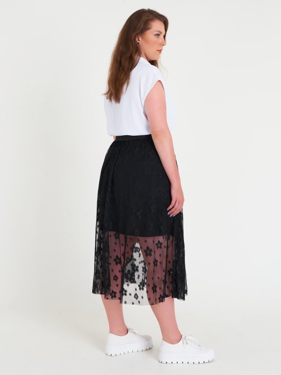 Plus size floral mesh skirt