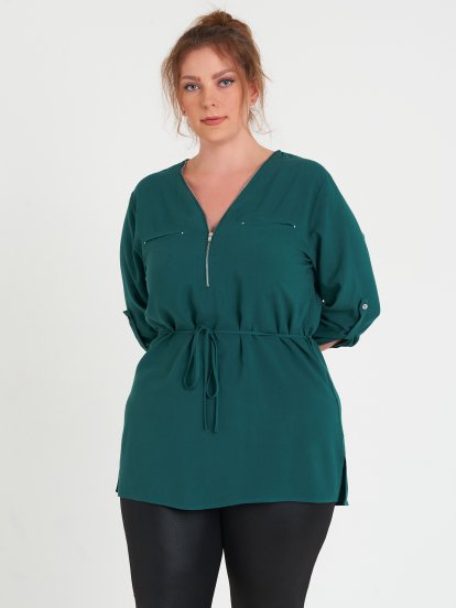 Plus size basic viscose blouse with zipper