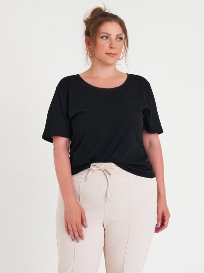 T-shirt basic z bawełny z krótkim rękawem dla kobiet plus size