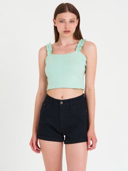 Cotton crop top with ruffle