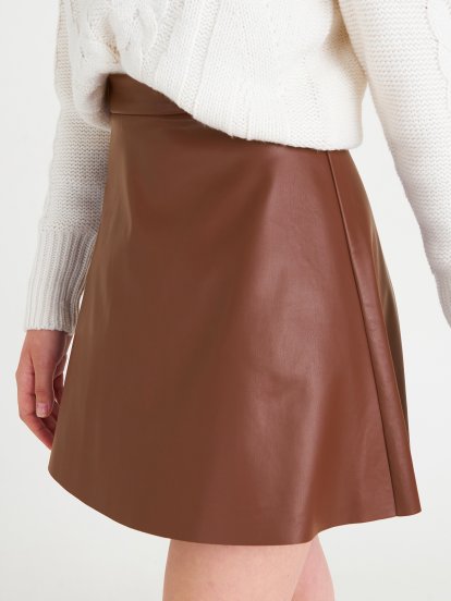 Faux leather mini skater skirt